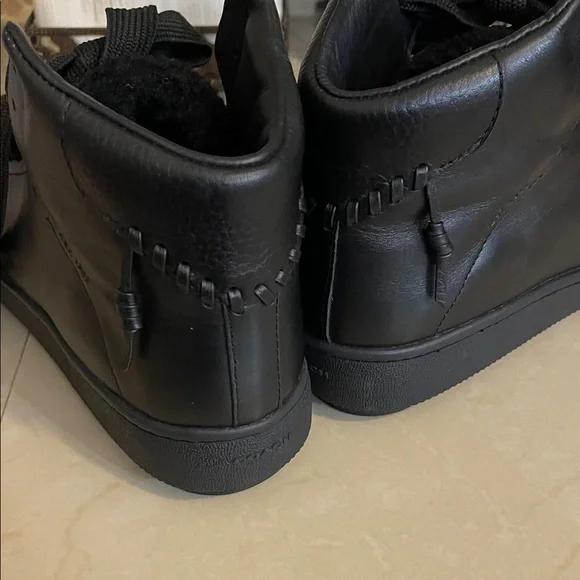 COACH men's black shearling lined leather sneaker boots size 10.5D - Picture 5 of 8